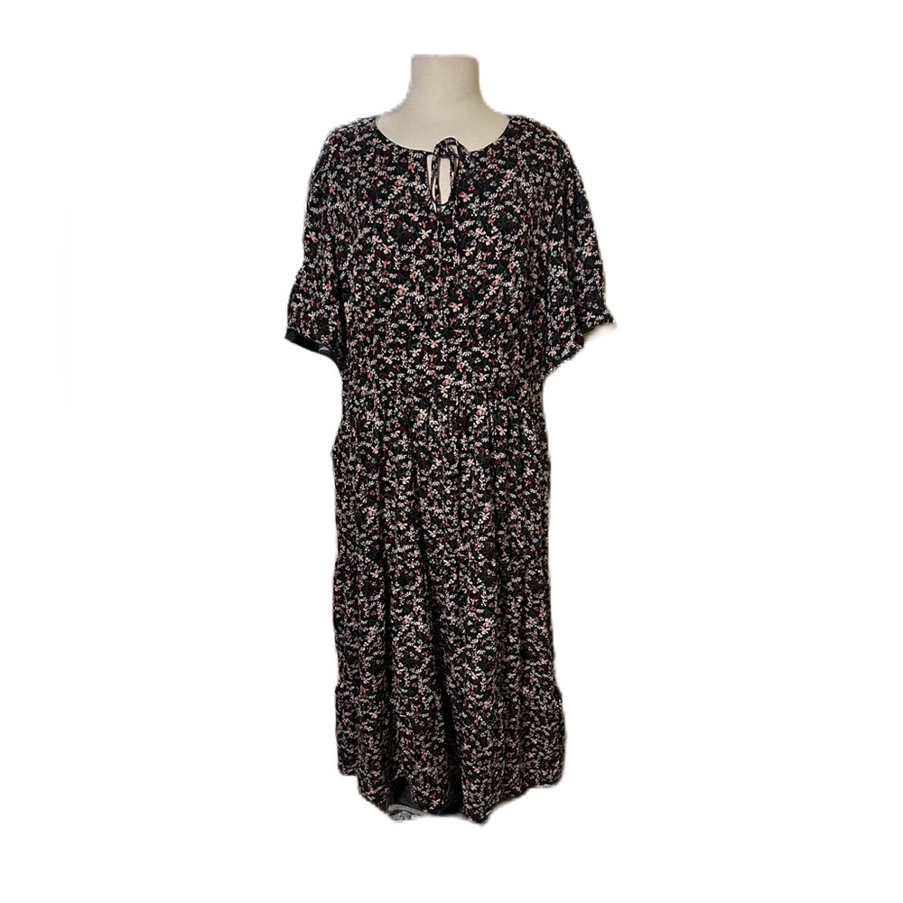 Draper James Martina Popover Midi Dress Black Cherry Size 2X Pockets Elastic